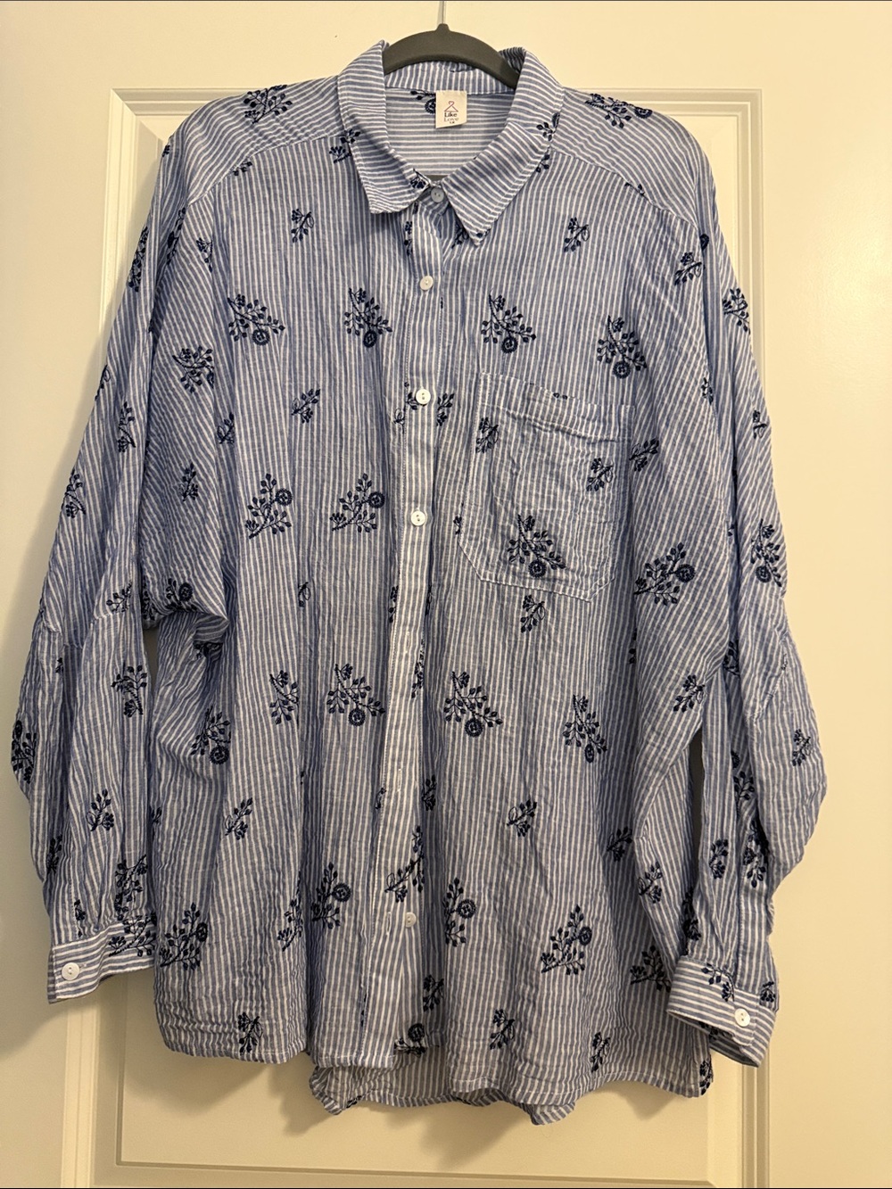 Like Love Blue Striped Floral Button-Down Blouse